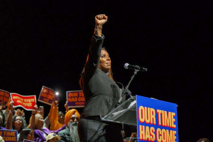 New York Attorney General Letitia James speaks during an event for New York City mayoral candidate Zohran Mamdani, Monday, Oct. 13, 2025, in New York. (AP Photo/Olga Fedorova)