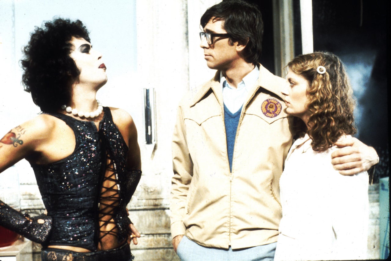 From Left: Dr. Frank-N-Furter (Tim Curry) meets Brad and Janet (Barry Bostwick and Susan Sarandon) in "The Rocky Horror Picture Show."