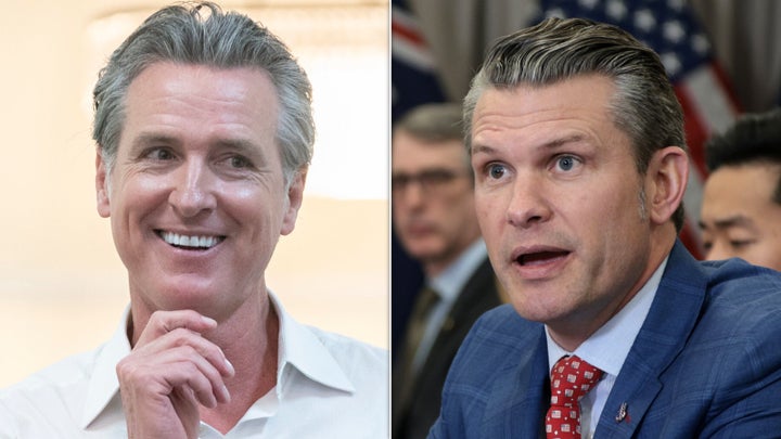 California Governor Gavin Newsom (D) and Secretary of Defense Pete Hegseth.