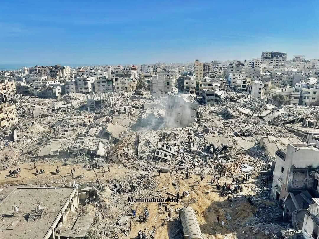 A photo of a Gaza City apartment building that belonged to Palestinian American couple Aiman and Adria Arafat before Israeli forces destroyed it.