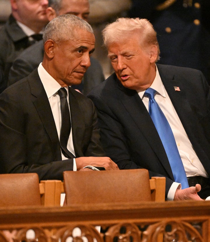Obama denounces hypocrisy in Trump's troop deployment in cities with a Democratic majority 1 Former President Barack Obama and President Donald Trump speak during the funeral of the late President Jimmy Carter in January in Washington, DC, while at Marc Maron's home.