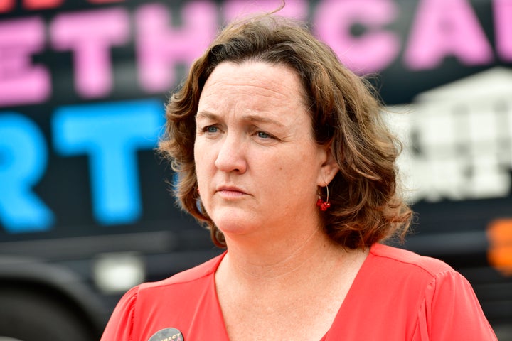 Then-Congresswoman Katie Porter speaks at the "Just Majority" Irvine Press Conference on May 28, 2023, in Los Angeles, California.