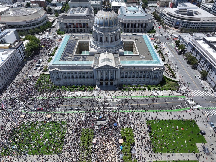What To Know About Tomorrow's 'No Kings' Protests 1 Thousands of demonstrators marched to San Francisco City Hall for June's No Kings marches.