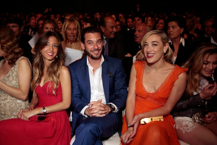 Marta Palatchi, Jonathan Andic and Mia Moretti attend Models the Pronovia's 50th anniversary bridal fashion show during Barcelona Bridal Week 2014 on May 9, 2014 in Barcelona, Spain. 