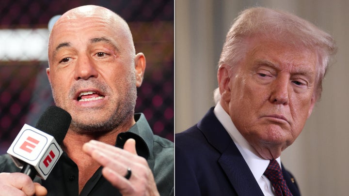 Joe Rogan, left, and President Donald Trump.