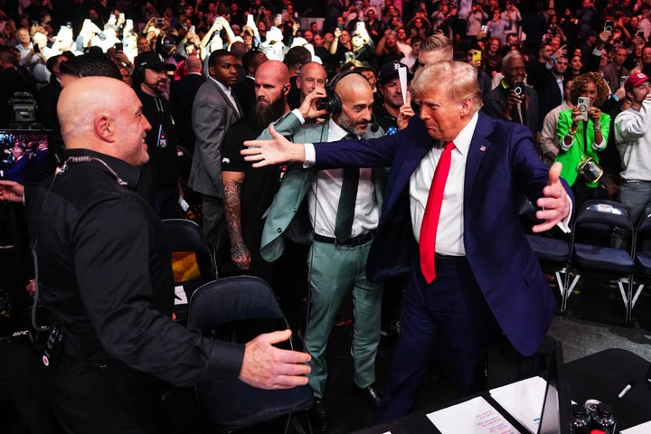 Rogan greets then-President-elect Donald Trump during the UFC 309 event at Madison Square Garden on November 16, 2024 in New York City.