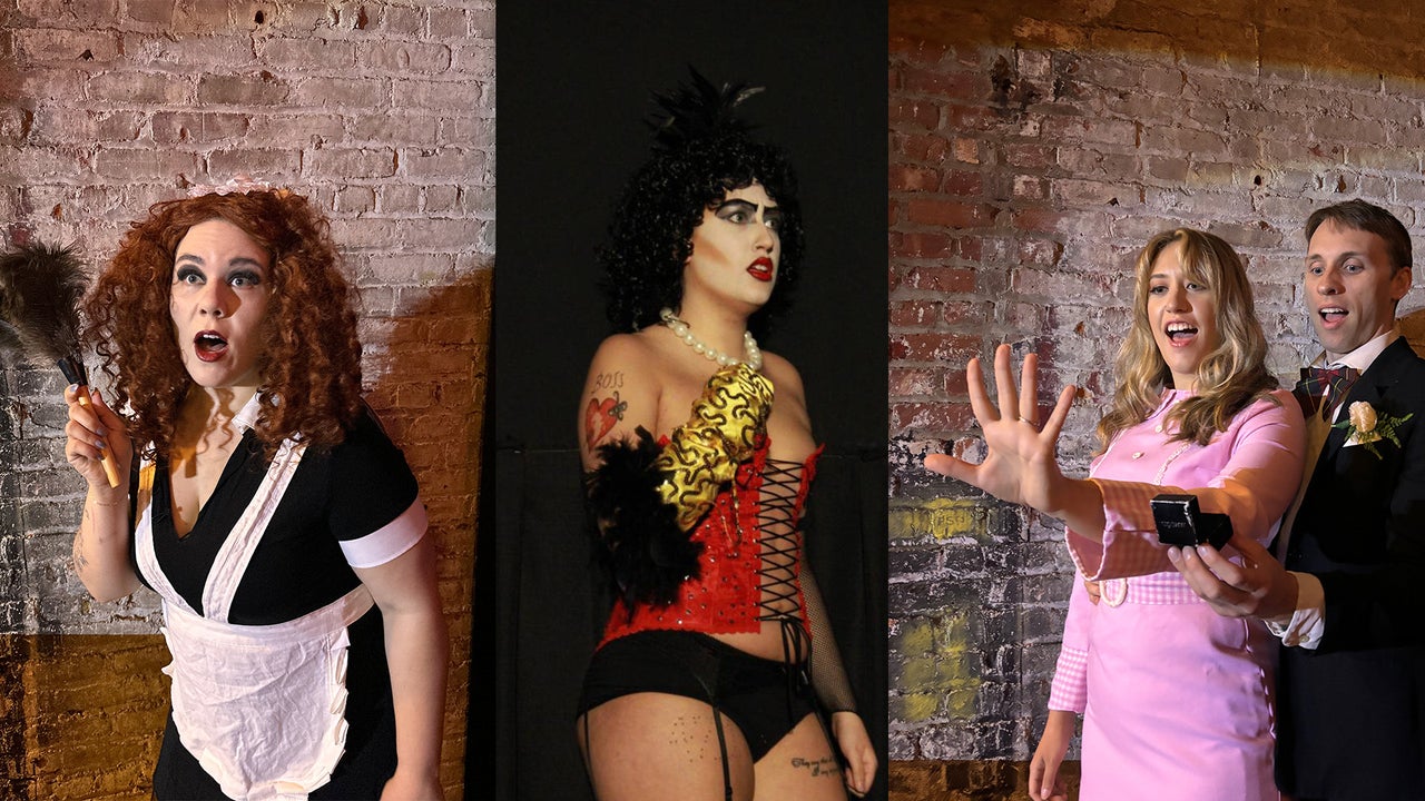 "Rocky Horror Picture Show" shadow cast performers in costume in New York City.