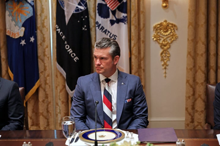 U.S. Secretary of Defense Pete Hegseth watches as President Donald Trump meets with Ukrainian President Volodymyr Zelensky in the Cabinet Room of the White House in Washington, DC, on October 17.