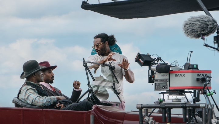 Ryan Coogler (R) directing Delroy Lindo and Michael B. Jordan on the set of "Sinners."