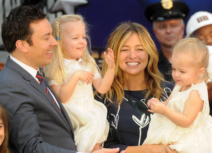 Jimmy Fallon, Nancy Juvonen and their daughters Winnie and Frances at Universal Studios in Orlando, Florida, in 2017.