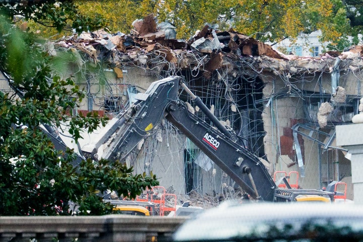 Demolition of a section of the East Wing of the White House, during construction on the new ballroom extension of the White House on Oct. 21.