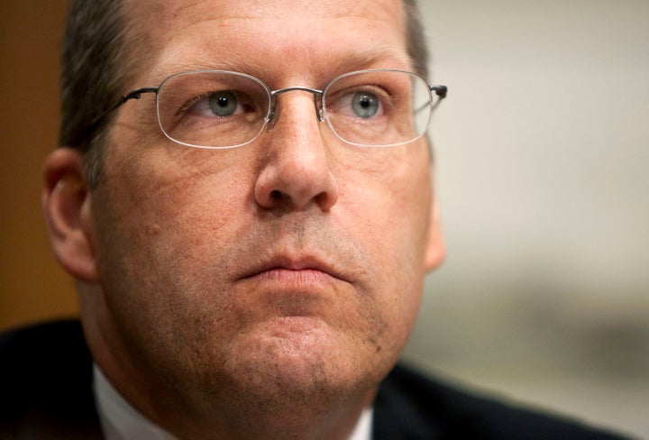 John Sununu, a former Republican Senator from New Hampshire, questions Timothy Geithner, U.S. treasury secretary, unseen, during a hearing of the Congressional Oversight Panel for the Troubled Asset Relief Program (TARP), in Washington, D.C., on April 21, 2009.