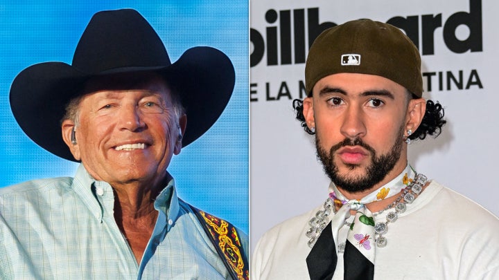 An online petition calling for George Strait (left) to replace Bad Bunny as next year's Super Bowl halftime headliner has received more than 70,000 signatures.