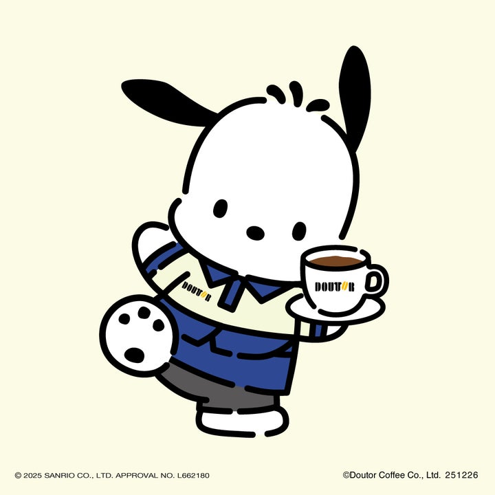 ドトールコーヒーショップのユニフォームを着たポチャッコ