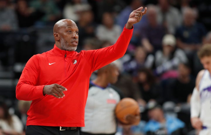 SALT LAKE CITY, UT - OCTOBER 16: Chauncy Billups head coach of the Portland Trail Blazers calls in a play during the first half of their preseason game against the Utah Jazz at the Delta Center on October 16, 2025 in Salt Lake City, Utah.(NOTE TO USER: User expressly acknowledges and agrees that, by downloading and/or using this Photograph, user is consenting to the terms and conditions of the Getty Images License Agreement. (Photo by Chris Gardner/ Getty Images)
