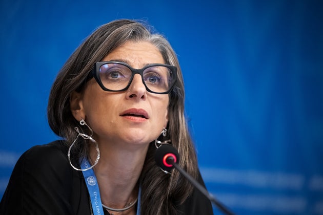 占領下パレスチナ地域に関する国連特別報告者のフランチェスカ・アルバネーゼ氏が、ガザの人権状況に関する記者会見を開いた。（スイス・ジュネーブ、2025年9月15日）
