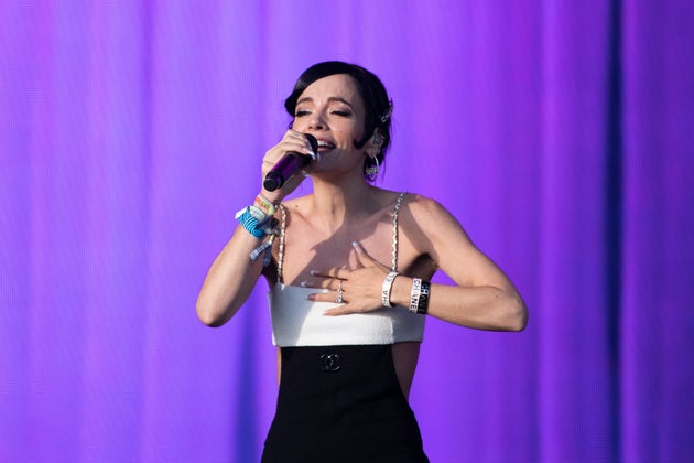 Lily Allen performing at Glastonbury in 2022