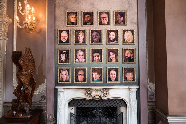 The cast of The Celebrity Traitors as seen in their dining room portraits