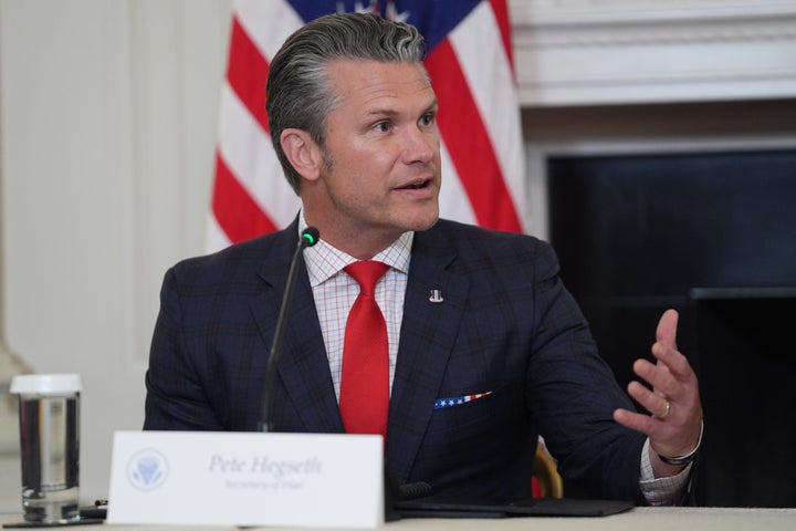 Defense Secretary Pete Hegseth speaks during a roundtable on criminal cartels with President Donald Trump in the State Dining Room of the White House, on Oct. 23, 2025, in Washington.