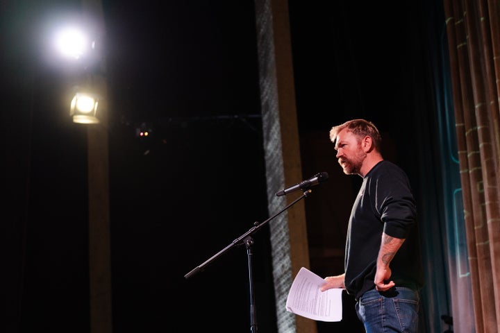 Maine U.S. Senatorial candidate Graham Platner speaks at a town hall at the Leavitt Theater on October 22, 2025 in Ogunquit, Maine.