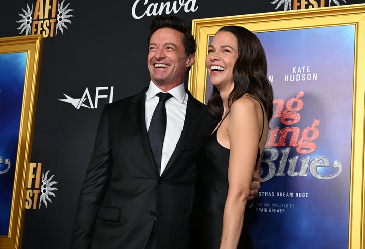 Hugh Jackman and Sutton Foster attend the Screening of "Song Sung Blue" during AFI FEST 2025 at TCL Chinese Theatre on Sunday in Hollywood, California.