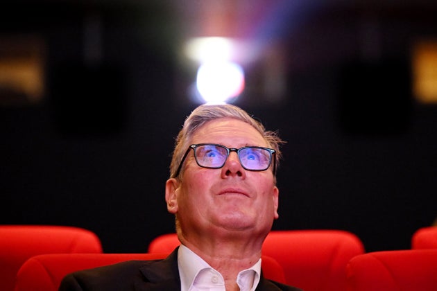 British Prime Minister Keir Starmer views a screening during a visit to Yash Raj Films, in Mumbai, India, Wednesday Oct. 8, 2025. 