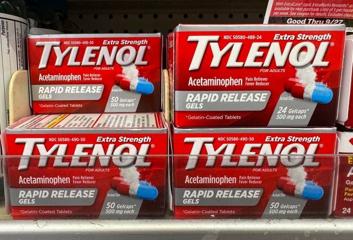 Packages of Tylenol are displayed on a shelf at a CVS store on September 22, 2025 in Greenbrae, California. (Photo by Justin Sullivan/Getty Images)