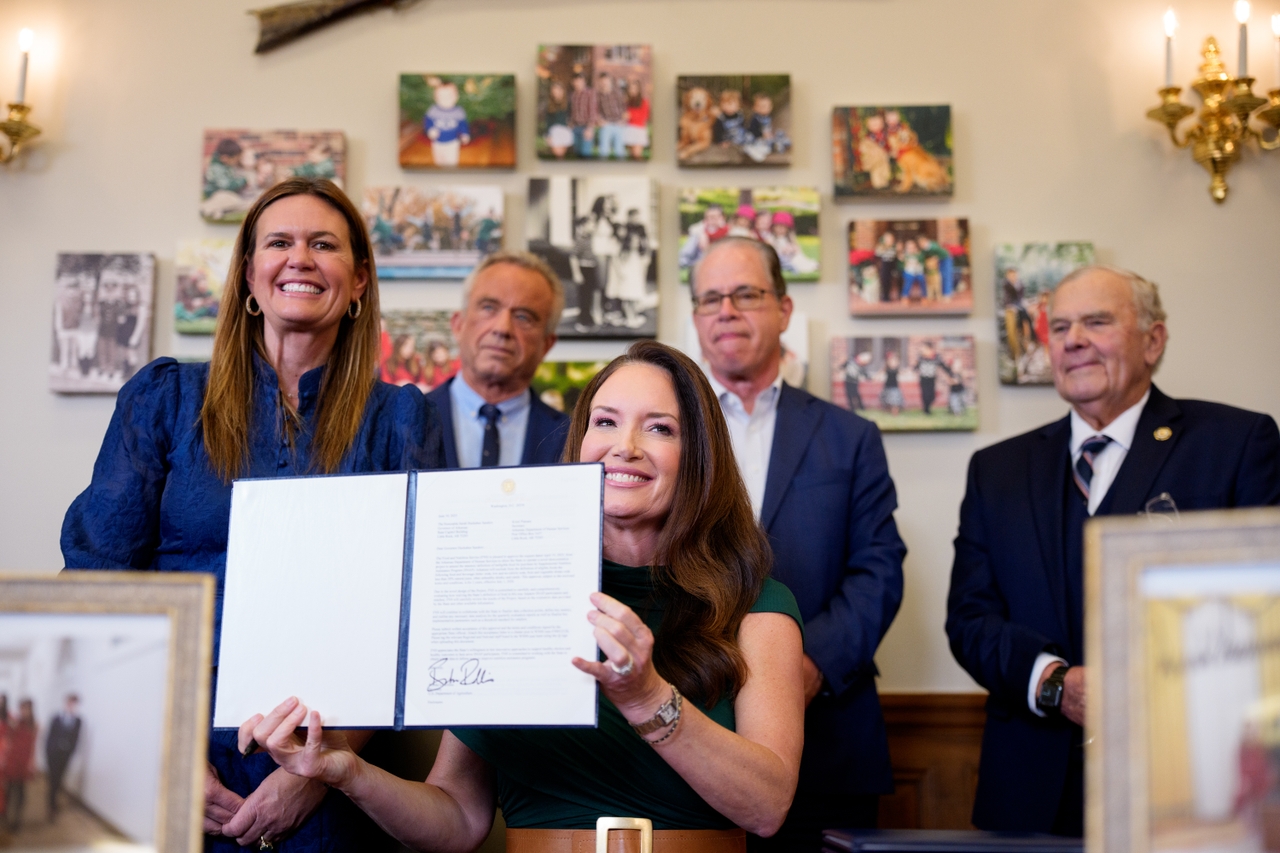 RFK Thought Meals Stamps Might Finish Starvation. RFK Jr. Says They Trigger Illness. 1 U.S. Agriculture Secretary Brooke Rollins (center), accompanied by (left to right) Arkansas Gov. Sarah Huckabee Sanders, Health and Human Services Secretary Robert F. Kennedy Jr., Indiana Gov. Mike Braun and Rep. Jim Baird, signs one of three new SNAP food choice waivers for the states of Idaho, Utah and Arkansas on June 10. The wavers will limit what the Supplemental Nutrition Assistance Program can select as eligible foods, targeting unhealthy food.