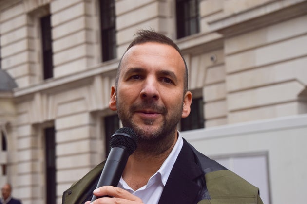 Zack Polanski, the Leader of the Green Party, gives a speech as climate activists gather outside the Department for Energy Security and Net Zero (DESNZ) in Westminster in protest against the Rosebank oil and gas field in the North Sea. 