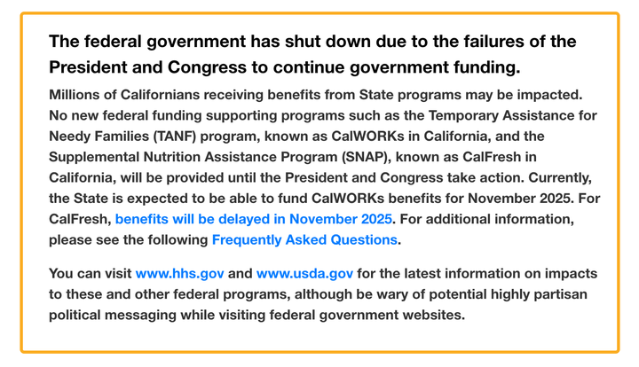 The alert seen on California's social services website.