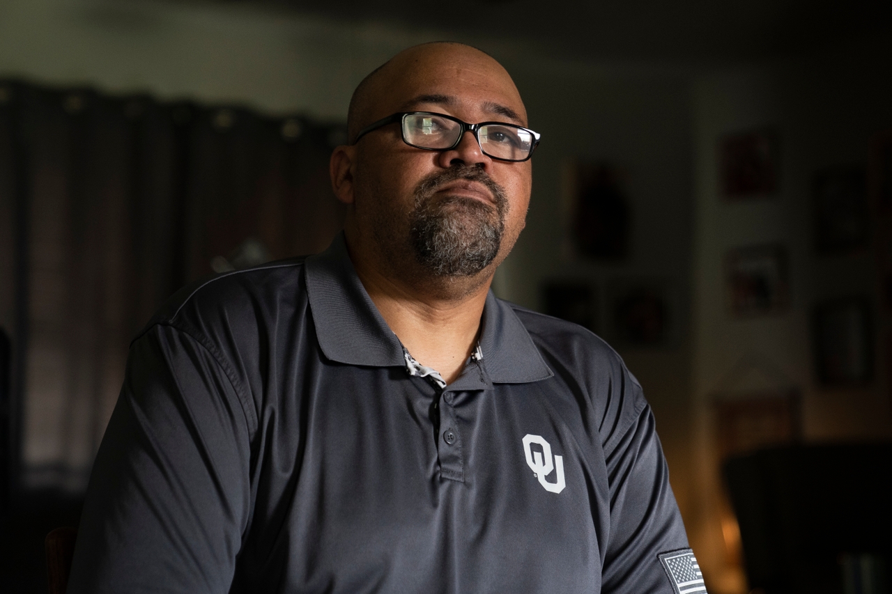 Andre Wood at his mother Linda Wood's home in Oklahoma City in August 2024.