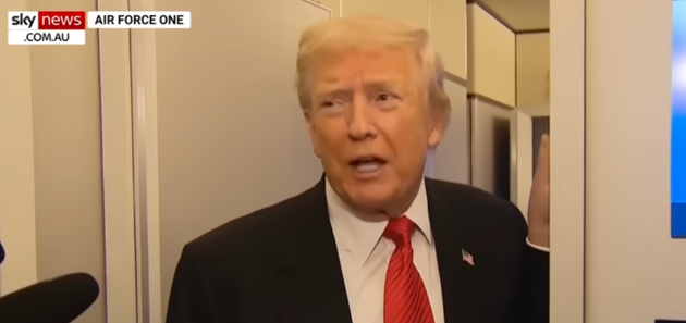 Donald Trump on Air Force One speaking to the media