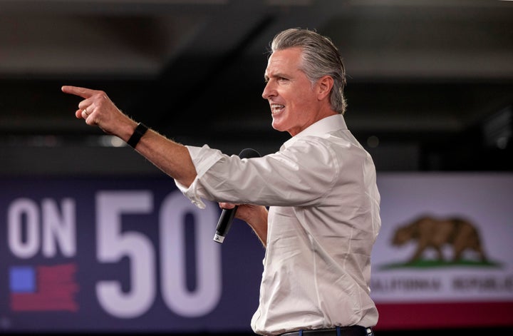 California Governor Gavin Newsom speaks at a "Yes On Prop 50" volunteer event at the LA Convention Center on Nov. 1 in Los Angeles, California.