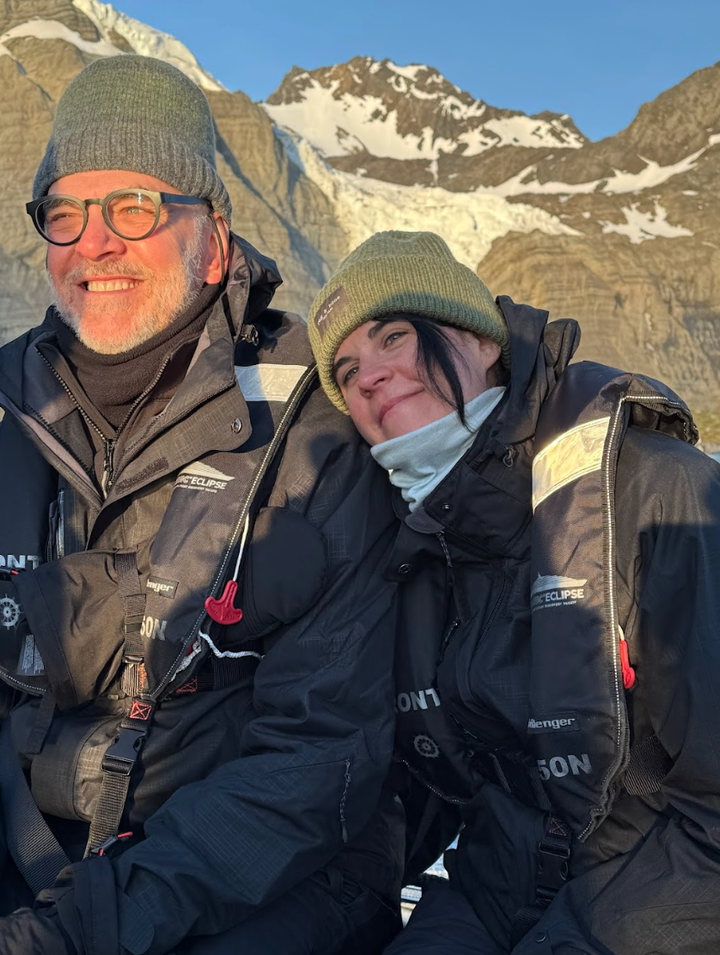 The author and Christopher at sunrise off of South Georgia Island.