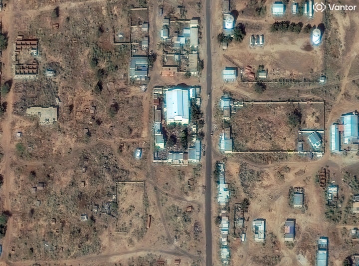 Close-up satellite imagery by Vantor reveals what appears to be a large crowd inside the children's hospital complex in western Sudan's besieged city of el-Fasher, on Oct. 30, 2025. The RSF paramilitary group killed over 450 people at a local hospital before carrying out house-to-house killings and committing sexual assaults, according to the World Health Organization.