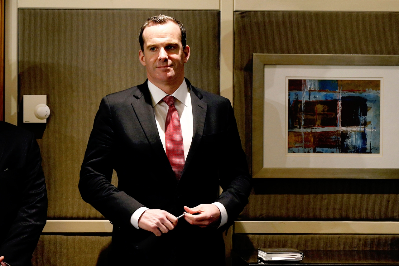 Brett McGurk, who would become Biden's White House coordinator for the Middle East and North Africa, arrives to attend his a news conference in Amman, Jordan, May 15, 2016.