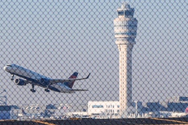 A Delta Airlines plane takes off from Hartsfield-Jackson Atlanta International Airport, Friday, Nov. 7, 2025, in Atlanta. (AP Photo/Mike Stewart)