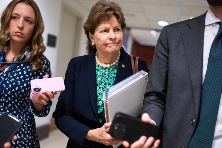 Weekend Session Will get Off To Gradual Begin In Senate As Lawmakers Look For A Approach Out Of Shutdown 1 UNITED STATES - NOVEMBER 5: Sen. Jeanne Shaheen, D-N.H., talks with reporters in the U.S. Capitol on Wednesday, November 5, 2025. (Tom Williams/CQ-Roll Call, Inc via Getty Images)