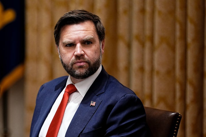 US Vice President JD Vance during a meeting with US President Donald Trump and Hungarian Prime Minister Viktor Orban, not pictured, in the Cabinet Room of White House in Washington, DC, US, on Friday, Nov. 7, 2025. Photographer: Aaron Schwartz/CNP/Bloomberg via Getty Images