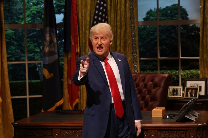 Joking about the optics of the fall, "SNL" presidential impersonator James Austin Johnson joked, "Maybe next week a bald eagle will fall dead out of the sky and splat right on the White House lawn."