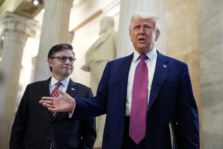 The Republican-controlled House of Representatives — led by Speaker of the House Mike Johnson, pictured at left next to President Donald Trump — is expected to approve a funding bill to reopen the U.S. government in coming days.