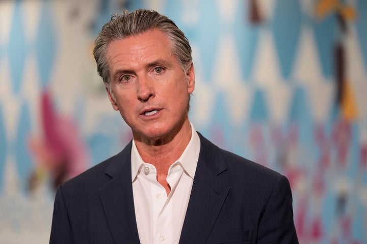 California Gov. Gavin Newsom speaks at a news conference at Belvedere High School, Wednesday, Oct. 8, 2025, in Los Angeles. (AP Photo/Damián Dovarganes)