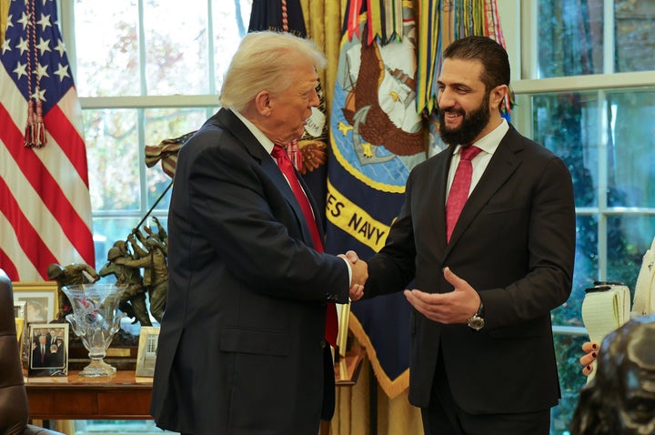 President Donald Trump and Syrian President Ahmad al-Sharaa at the White House on Monday.