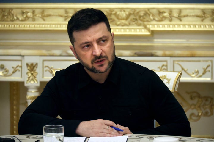 Ukrainian President Volodymyr Zelenskyy participates in a briefing at the Office of the President in Kyiv, Ukraine, on Nov. 7, 2025.