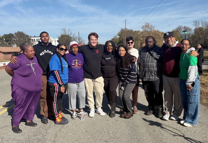 Supporters of Tremane Wood celebrate outside the Oklahoma State Penitentiary on Thursday after Gov. Kevin Stitt spared Wood from execution.