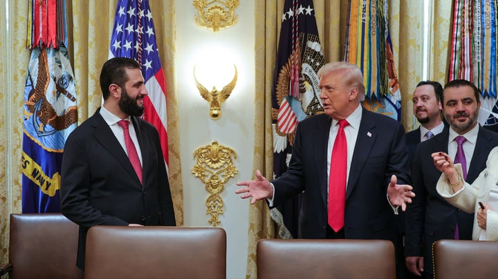 Trump with Syrian President Ahmad al-Sharaa at the White House Monday.