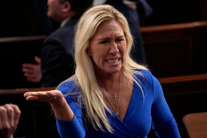 Greene Slams Trump For ‘Gaslighting’ Voters About Costs 1 Rep. Marjorie Taylor Greene (R-Ga.) talks before President Donald Trump addresses a joint session of Congress in the House chamber in March in Washington, D.C.