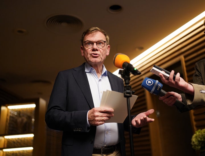 German Foreign Minister Johann Wadephul speaks at Ben Gurion Airport in Tel Aviv after meeting with Israeli counterpart Gideon Saar on Nov. 1, 2025. Germany announced on Nov. 17, 2025 its decision to resume selling weapons to Israel, though warned that the move is dependent on adherence to the ceasefire deal and a surge of humanitarian assistance into Gaza.