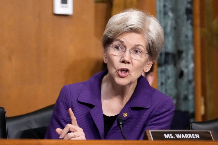 Sen. Elizabeth Warren (D-Mass.) questions Dr. Mehmet Oz at Oz's confirmation hearing before the Senate Finance Committee on Capitol Hill in Washington, March 14, 2025.