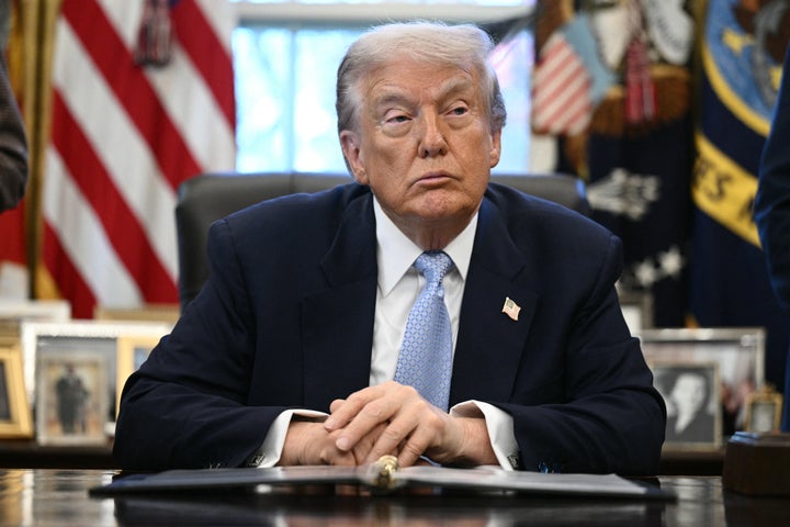 US President Donald Trump looks on during a meeting with the White House Task Force on the FIFA World Cup 2026 in the Oval Office of the White House in Washington, DC on November 17, 2025. (Photo by Brendan SMIALOWSKI / AFP) (Photo by BRENDAN SMIALOWSKI/AFP via Getty Images) 